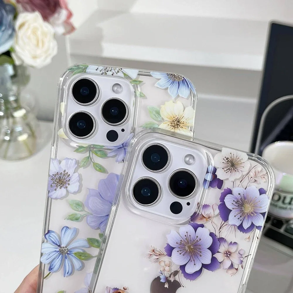 Floral Clear iPhone 14‎ Pro Max Case Purple Yellow Blue Flower TPU Cover